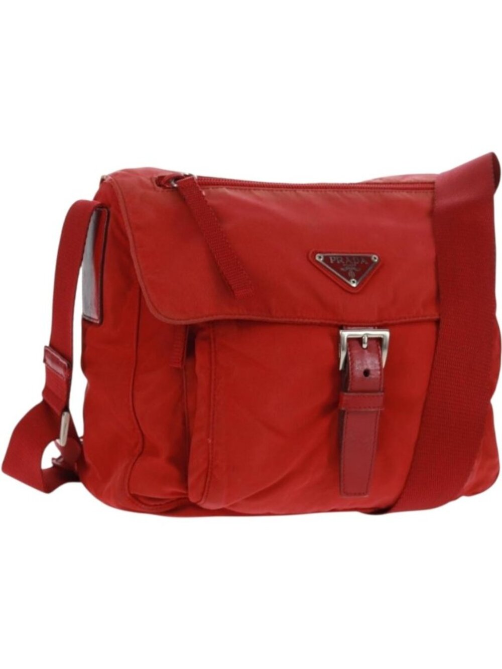 PRADA Shoulder Bag Nylon Red Silver